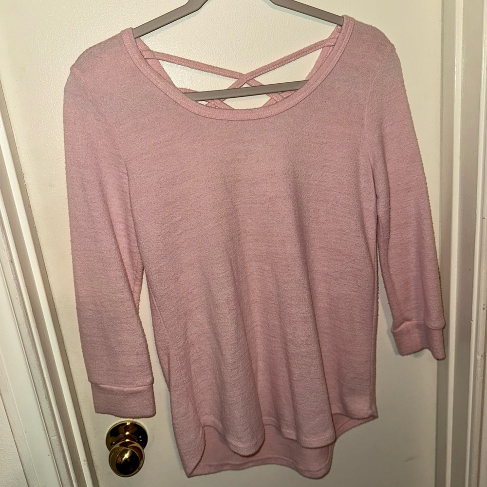 Pink Women's Top with Crisscross Back | Medium | Winter